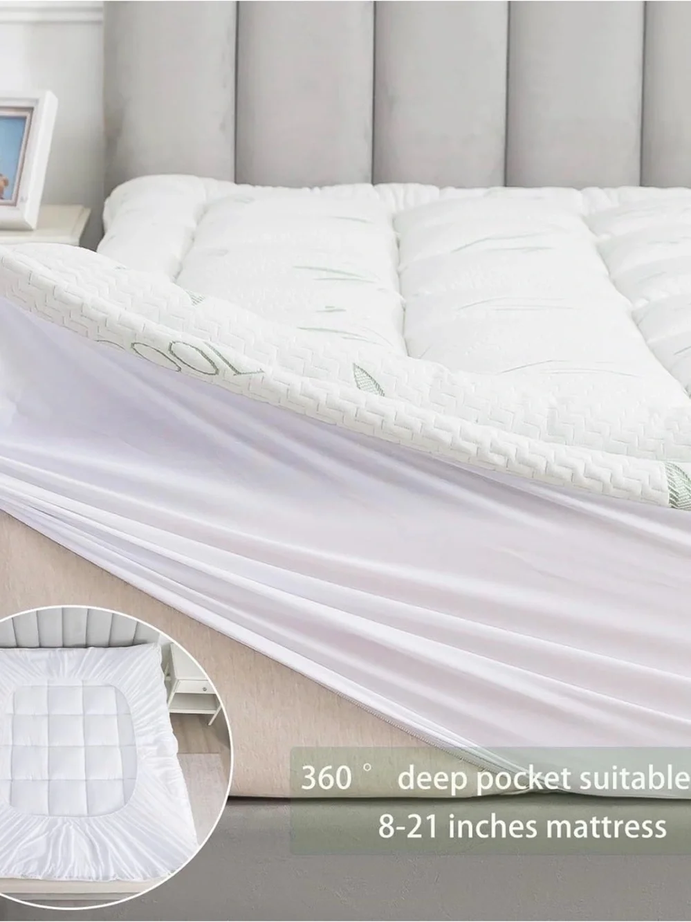 Cooling White Mattress Topper Protector - Quilted Comfort